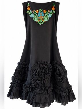 Miss Me Black Embroidered Ruffle Rosette Dress Size S